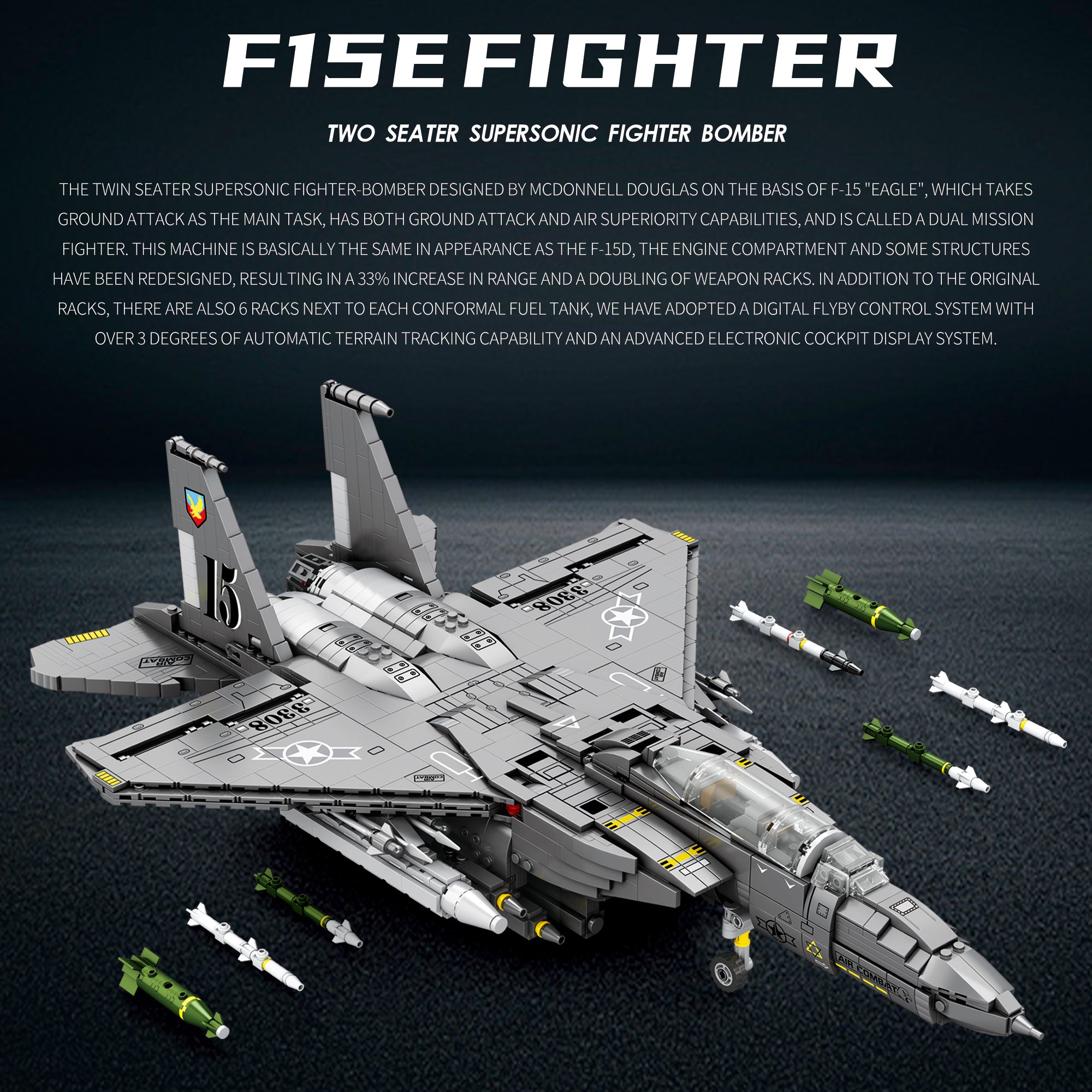 F-15E Strike Eagle Fighter Jet Building Set