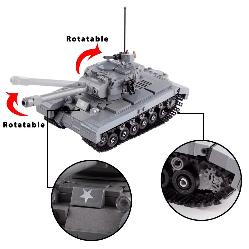 WW2 USA M26 Pershing Heavy Tank Custom Military MOC