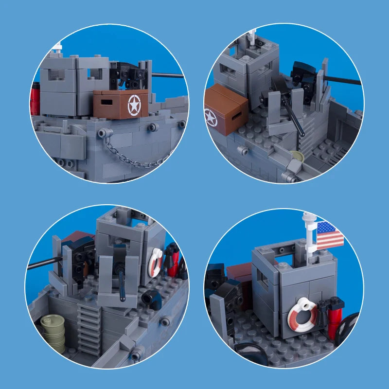 WW2 US Army Higgins Landing Craft with Jeep Custom Military MOC - Minifigure Bricks