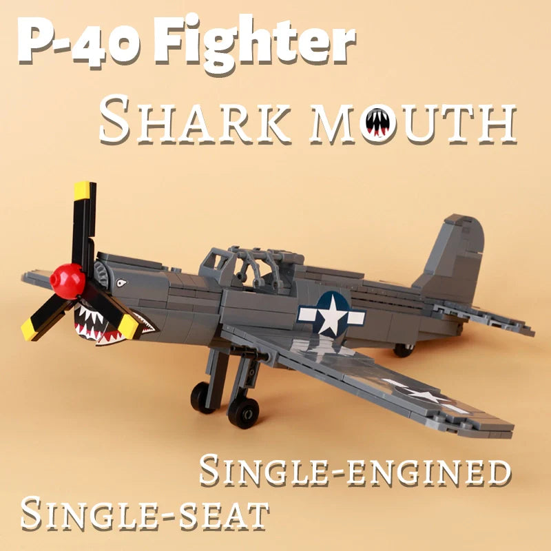 P-40 Fighter Aircraft Shark Mouth Custom Military MOC
