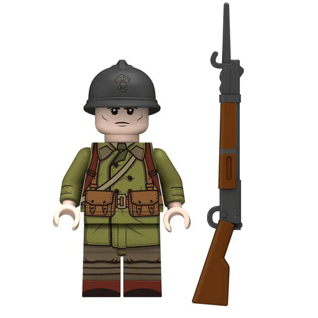 WW2 French Infantry Soldier Custom Military Minifigure - Minifigure Bricks