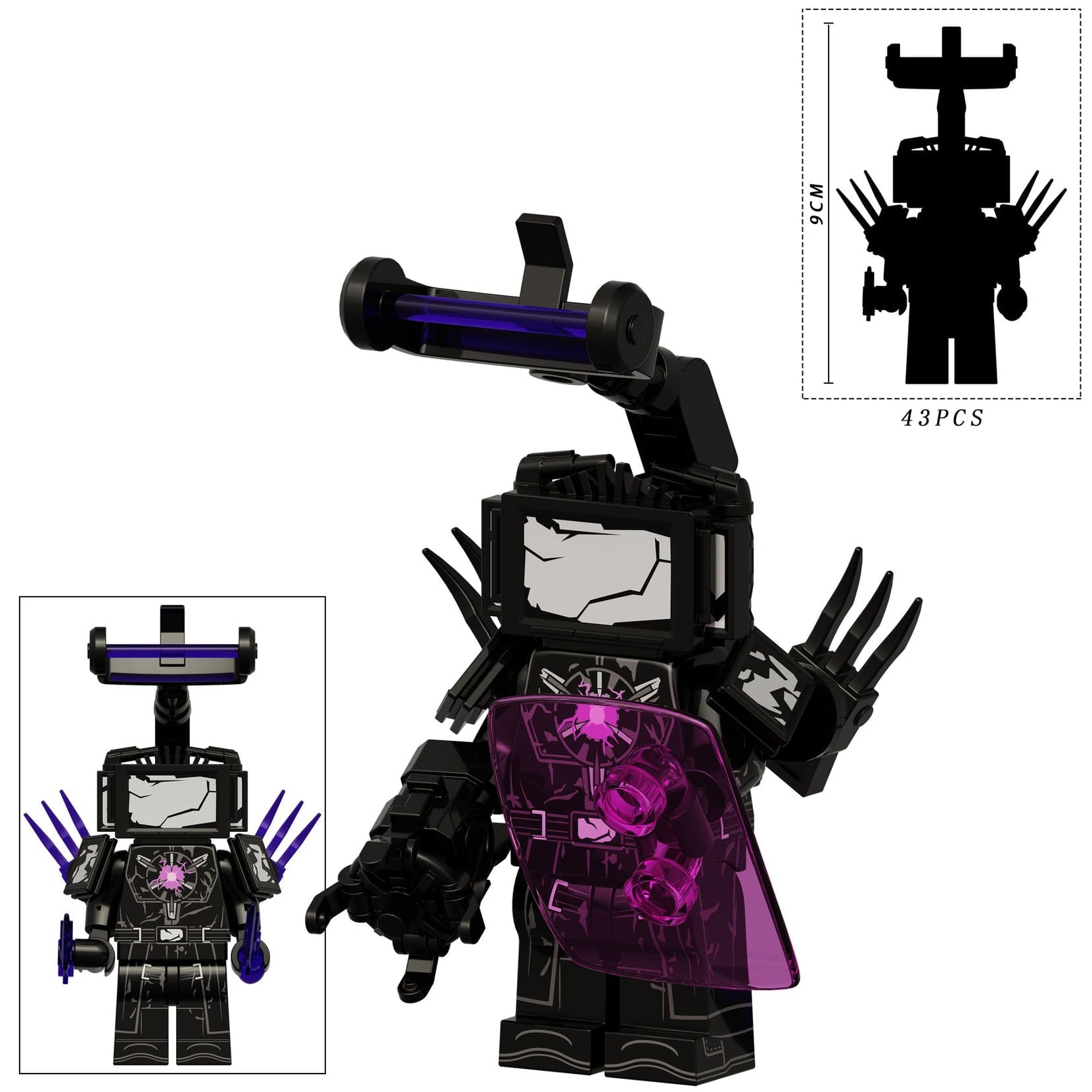 Battle War-damaged Titan TV man From Skibidi Toilet Custom Large Minifigure - Minifigure Bricks