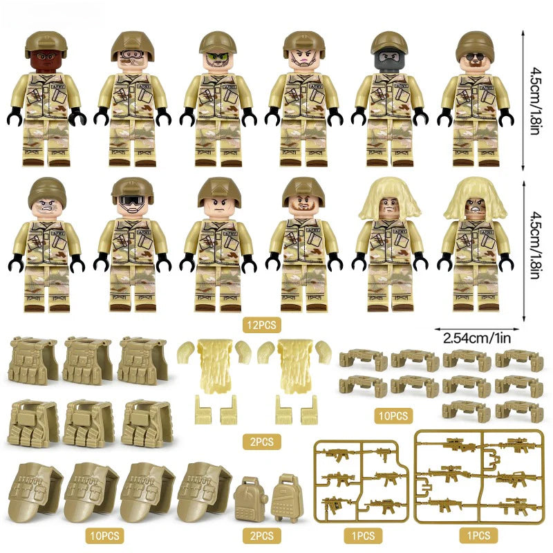 Desert Military Soldier Unit Minifigure Bundle Set