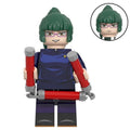 Custom anime minifigure of Maki Zenin from Jujutsu Kaisen, with a green head, black outfit, and red accents.